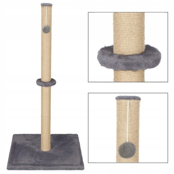 Ansamblu de joaca pentru pisici, cu loc pentru zgariat si sfoara, 75cm, gri inchis - Image 6