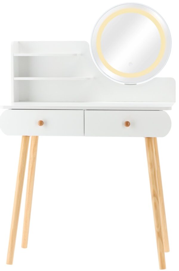 Masa de toaleta si machiaj Siena, iluminare LED, alba, cu 2 sertare, oglinda, 80x40x120 cm - Image 5