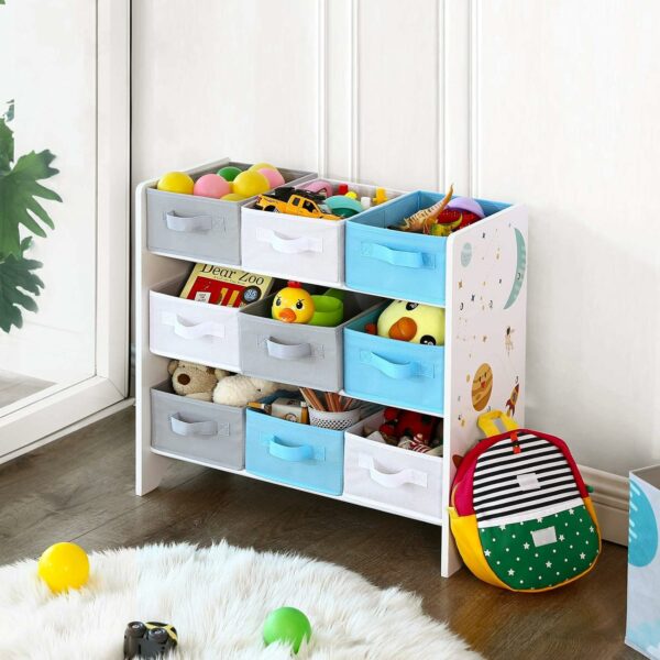 SONGMICS Raft de depozitare jucarii, 9 cutii detasabile din tesatura, 62x29x60cm, alb - Image 5