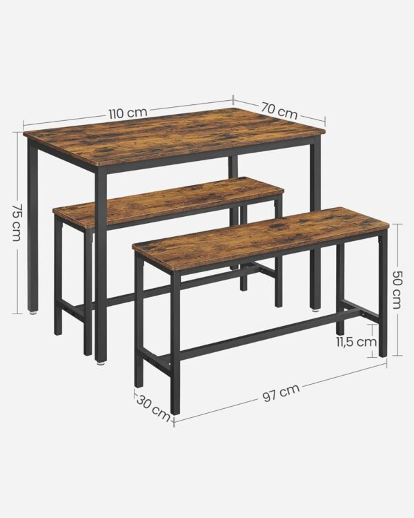 (DL) VASAGLE Masa de bar cu 2 banci, design industrial, 110x70x75 cm, maro rustic - Image 5