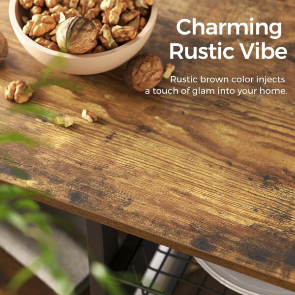 (DL) VASAGLE Raft de bucatarie, suport pentru cuptorul cu microunde, cos de sarma, 6 carlige S, 90x40x84cm, maro rustic - Image 5