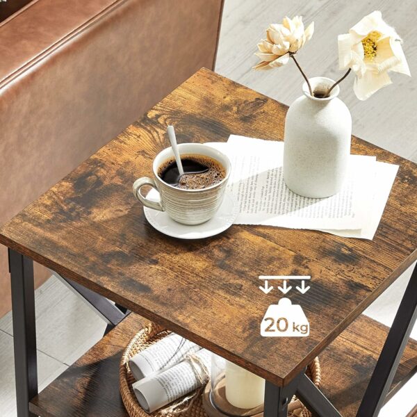 VASAGLE Noptiera mica din metal cu design in forma de X, 2 rafturi de depozitare, stil industrial, 40x40x60cm, maro rustic - Image 5