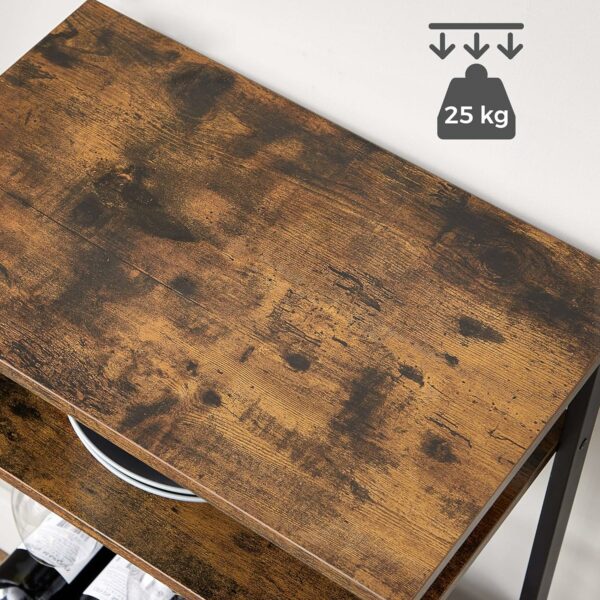 VASAGLE Raft pentru vinuri, capacitate 20 de sticle, cu suport pentru pahare, stil industrial, 50x32x100cm, maro rustic si negru - Image 5