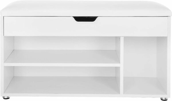VASAGLE Cipős szekrény paddal, párnázott, 3 rekeszes, teherbírás 150 kg, 30x80x44cm, modern, fehér - Image 2