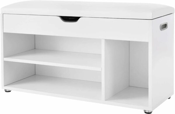 VASAGLE Cipős szekrény paddal, párnázott, 3 rekeszes, teherbírás 150 kg, 30x80x44cm, modern, fehér - Image 3