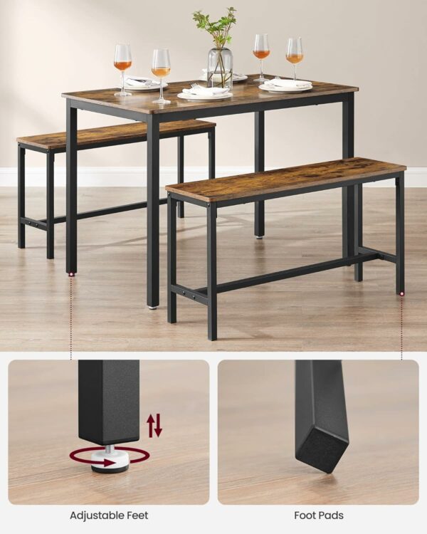 (DL) VASAGLE Masa de bar cu 2 banci, design industrial, 110x70x75 cm, maro rustic - Image 6