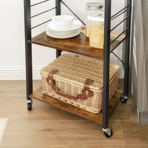 VASAGLE Raft de bucatarie pe roti, carucior de servire cu 3 rafturi, cadru metalic, 40x60x89cm design industrial, maro rustic - Image 6