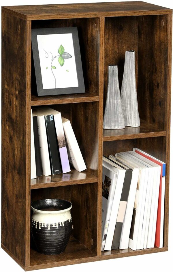 VASAGLE Biblioteca, raft cu 5 unitati de depozitare, pentru living, din lemn, 50x24x80cm, maro rustic - Image 6