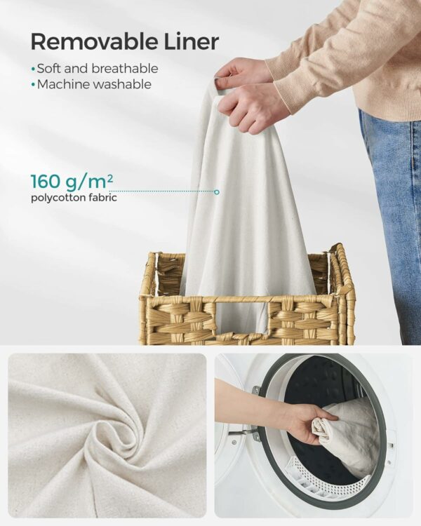 SONGMICS Cos de rufe stil ratan, cu captuseala detasabila lavabila, 90 litri, 46x33x60 cm, natural - Image 6