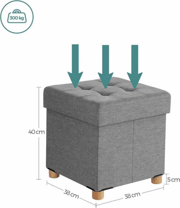 SONGMICS Taburet pliabil cu sezut moale, spatiu de depozitare, maxim 300kg, 38x38x40cm, gri deschis - Image 6