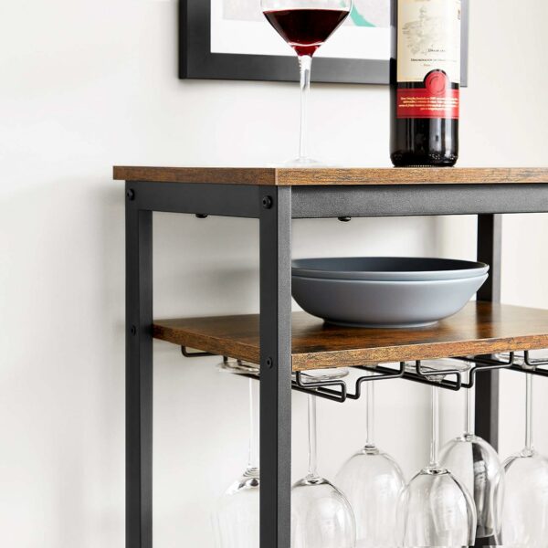 VASAGLE Raft pentru vinuri, capacitate 20 de sticle, cu suport pentru pahare, stil industrial, 50x32x100cm, maro rustic si negru - Image 6