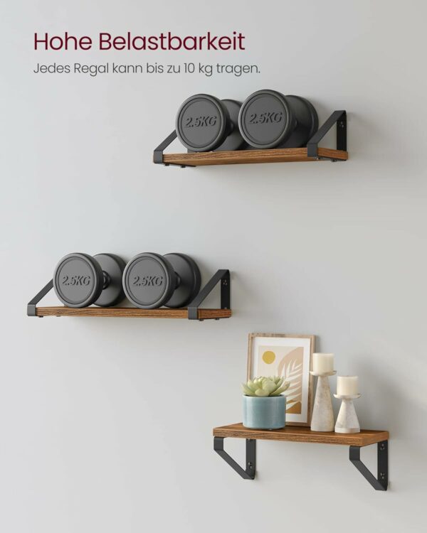 VASAGLE Falipolc, 3 darabos készlet 30cm, 35cm és 40cm, 2 szerelési mód, rusztikus barna és fekete - Image 6