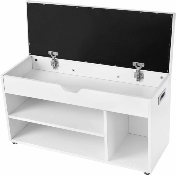 VASAGLE Cipős szekrény paddal, párnázott, 3 rekeszes, teherbírás 150 kg, 30x80x44cm, modern, fehér - Image 5