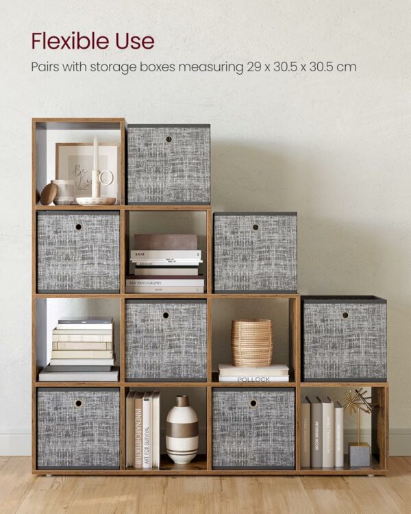 VASAGLE Biblioteca cu 10 compartimente, unitate de depozitare pentru decoratiuni, din lemn, 29x129x129cm, maro rustic - Image 7