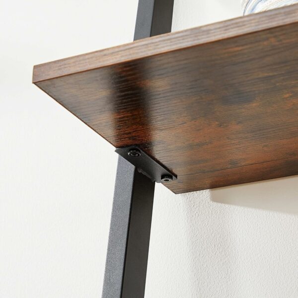 (DL) VASAGLE Raft tip scara, 5 niveluri, din otel, sprijinit de perete, 64x34x186cm, industrial, maro rustic si negru - Image 7
