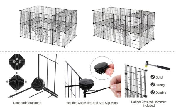 SONGMICS Fém kifutó rágcsálóknak vagy egyéb kisállatoknak, 2 szintes, moduláris, 143x73x71cm, fekete - Image 7