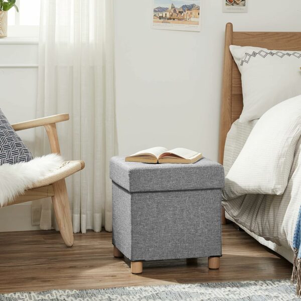 SONGMICS Taburet pliabil cu sezut moale, spatiu de depozitare, maxim 300kg, 38x38x40cm, gri deschis - Image 7