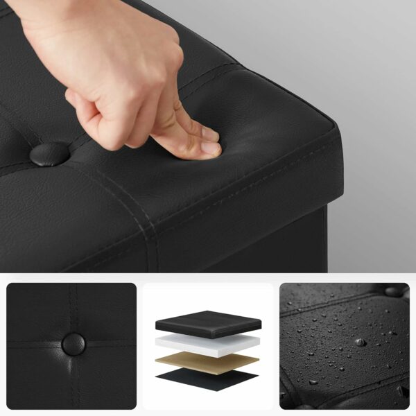 SONGMICS Taburet pliabil cu sezut moale, spatiu de depozitare 80litri, maxim 300kg, 76x38x38cm, negru - Image 7