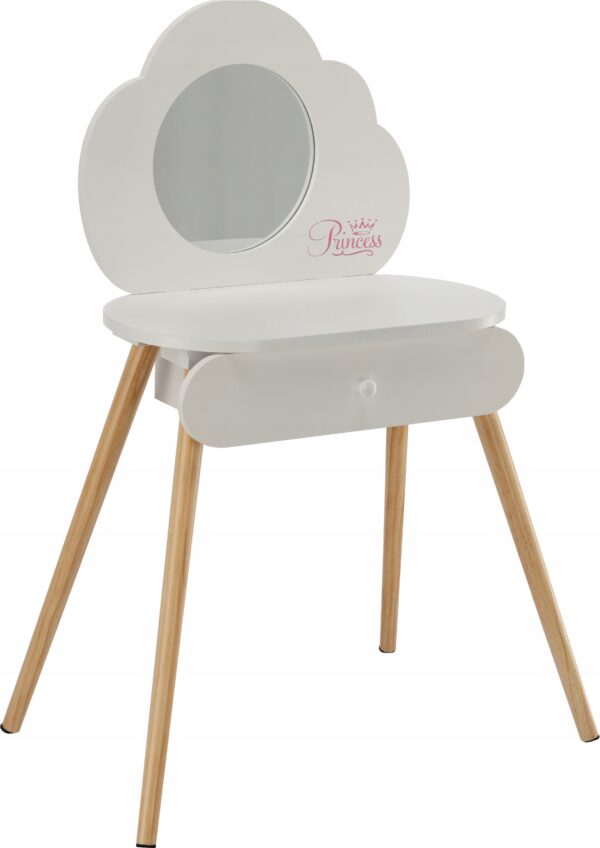Set Masa de toaleta pentru copii Princess, alba, cu oglinda si taburet, 55x30x111cm - Image 6