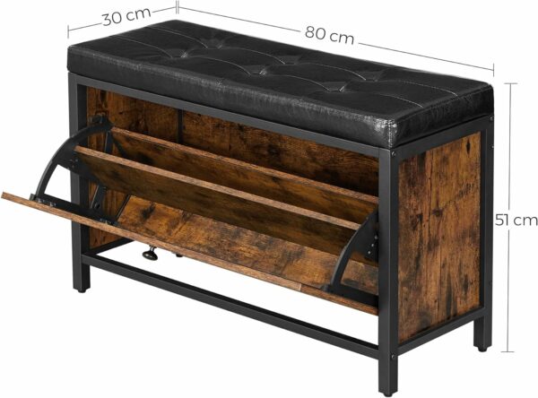 VASAGLE Banca cu organizator pantofi, cu clapeta, 30x80x51cm, industrial vintage, maro cu negru - Image 8