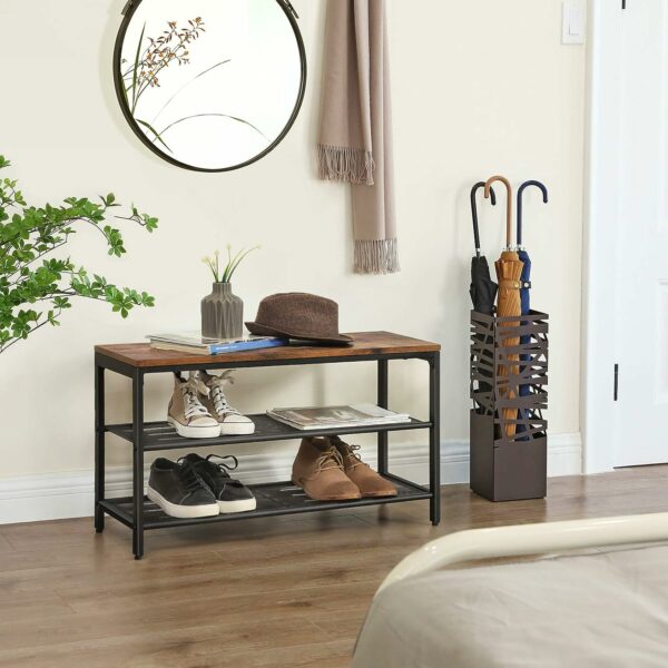 VASAGLE Raft pentru pantofi, cu 2 nivele, metal, 80x30x44cm, stil industrial, maro rustic si negru - Image 2