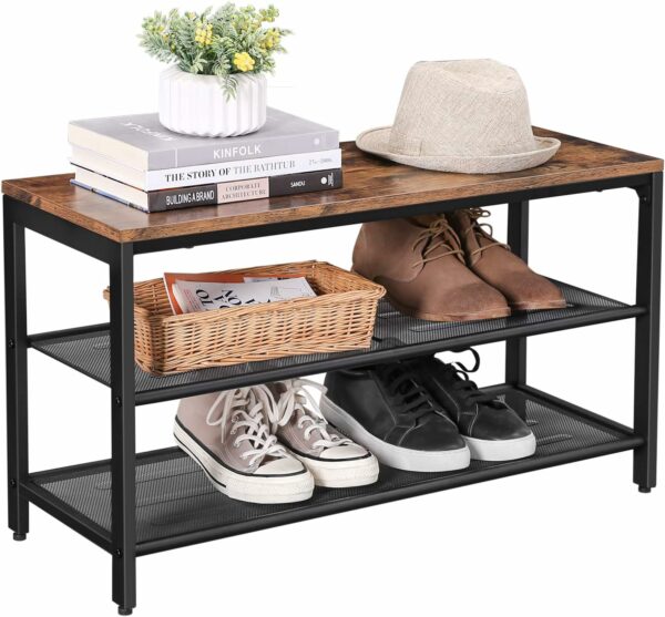 VASAGLE Raft pentru pantofi, cu 2 nivele, metal, 80x30x44cm, stil industrial, maro rustic si negru - Image 3