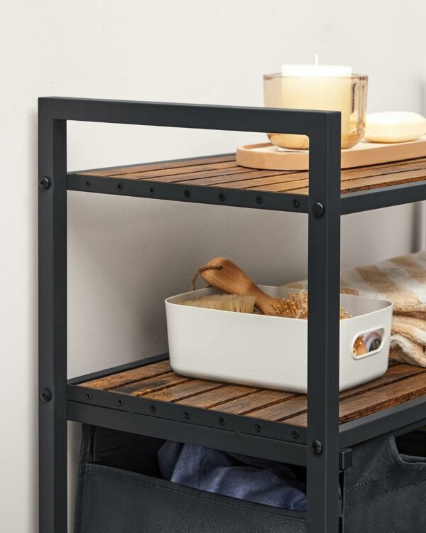 VASAGLE Cos de rufe, cu 2 saci detasabili, 2 rafturi, capacitate de 46L per sac, 73x33x72cm , maro rustic si negru - Image 2