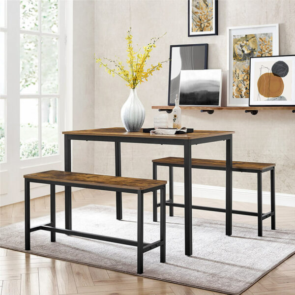 (DL) VASAGLE Masa de bar cu 2 banci, design industrial, 110x70x75 cm, maro rustic - Image 8