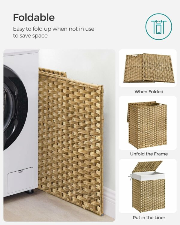 SONGMICS Cos de rufe stil ratan, cu captuseala detasabila lavabila, 90 litri, 46x33x60 cm, natural - Image 8