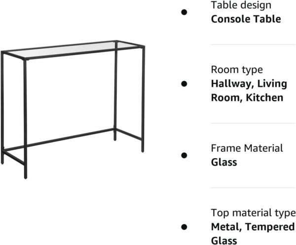 VASAGLE Masa de intrare, blat din sticla securizata, cadru din metal, pentru sufragerie, 100x35x80cm, negru - Image 8