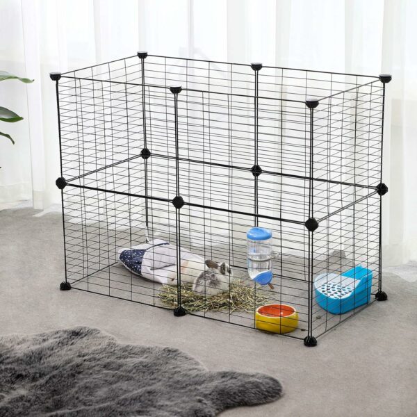 SONGMICS Tarc metalic pentru rozatoare sau alte animale mici, instalare modulara, 143x73x46cm, negru - Image 8