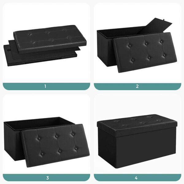 SONGMICS Taburet pliabil cu sezut moale, spatiu de depozitare 80litri, maxim 300kg, 76x38x38cm, negru - Image 8