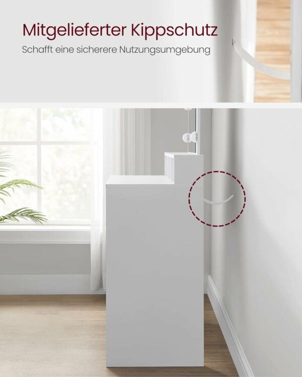 VASAGLE Masa de toaleta cu oglinda, iluminare LED, 2 sertare si 3 compartimente deschise, 80x40x140cm, modern, alb - Image 8