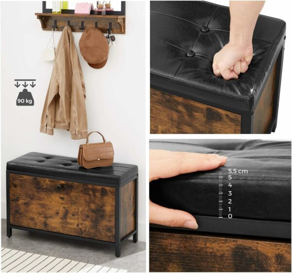 VASAGLE Banca cu organizator pantofi, cu clapeta, 30x80x51cm, industrial vintage, maro cu negru - Image 9