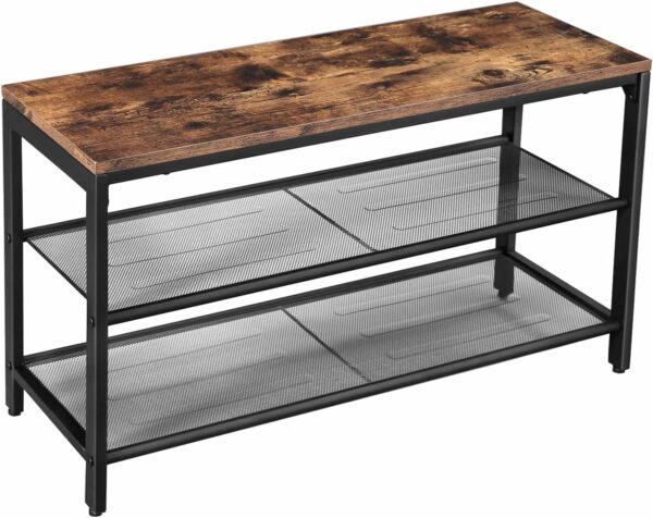 VASAGLE Raft pentru pantofi, cu 2 nivele, metal, 80x30x44cm, stil industrial, maro rustic si negru - Image 4