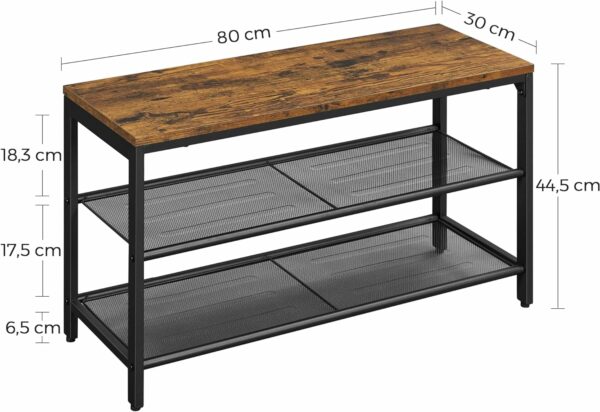 VASAGLE Raft pentru pantofi, cu 2 nivele, metal, 80x30x44cm, stil industrial, maro rustic si negru - Image 5