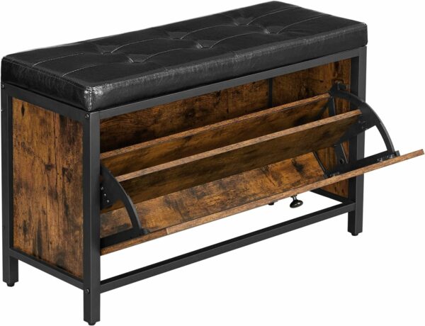 VASAGLE Banca cu organizator pantofi, cu clapeta, 30x80x51cm, industrial vintage, maro cu negru - Image 6