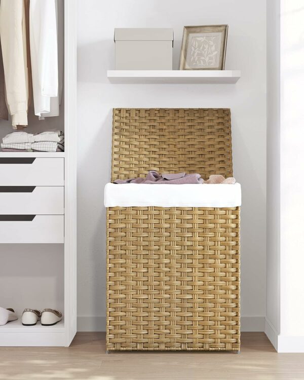 SONGMICS Cos de rufe stil ratan, cu captuseala detasabila lavabila, 90 litri, 46x33x60 cm, natural - Image 9
