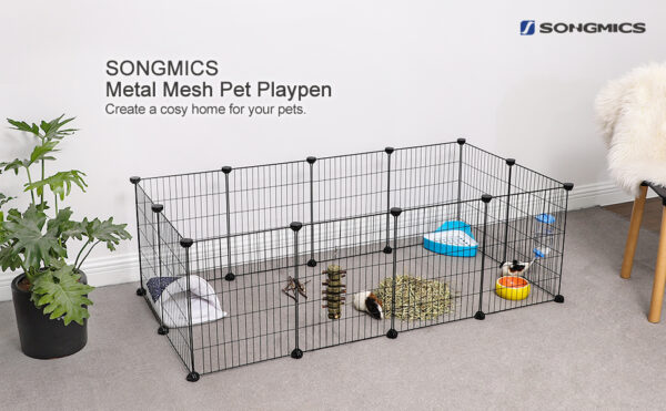 SONGMICS Tarc metalic pentru rozatoare sau alte animale mici, instalare modulara, 143x73x46cm, negru - Image 9