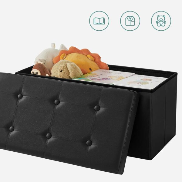 SONGMICS Taburet pliabil cu sezut moale, spatiu de depozitare 80litri, maxim 300kg, 76x38x38cm, negru - Image 9