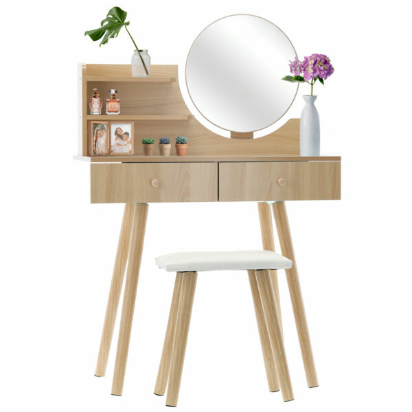 Set Masa de toaleta si machiaj cu taburet Venetia, maro, cu 2 sertare si oglinda, 80x40x120cm