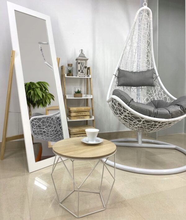 Oglinda de podea cu suport, 157x45x54cm, alb cu maro - Image 2