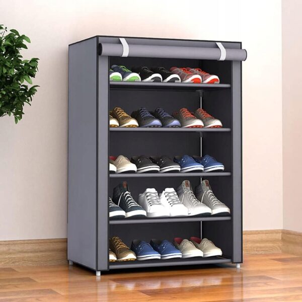 Pantofar din material textil, dulap portabil, cu 5 rafturi, 93x59x29cm, gri - Image 2