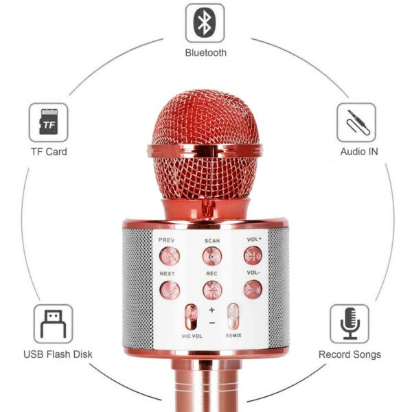 Gyermek karaoke mikrofon, vezeték nélküli, akkumulátorral, iOS és Android kompatibilis, hangváltó funkcióval, rózsaszín - Image 10