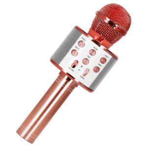 Gyermek karaoke mikrofon, vezeték nélküli, akkumulátorral, iOS és Android kompatibilis, hangváltó funkcióval, rózsaszín