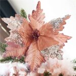 5 db-os karácsonyfa díszkészlet, Mikulásvirág csillag, 26cm, rózsaszín ezüst