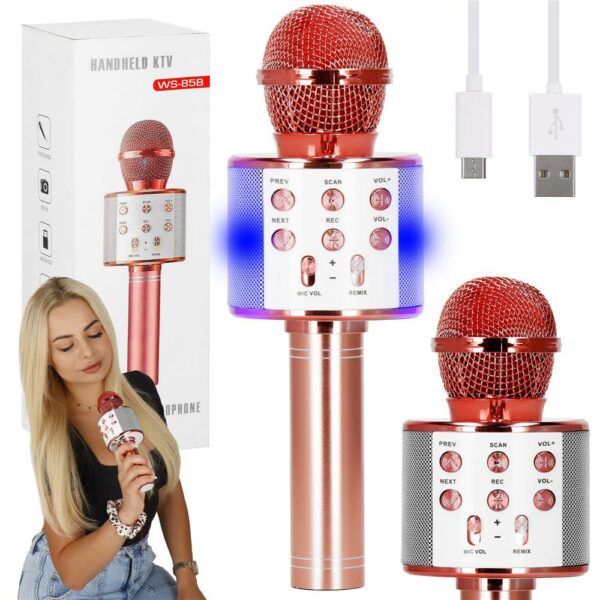 Gyermek karaoke mikrofon, vezeték nélküli, akkumulátorral, iOS és Android kompatibilis, hangváltó funkcióval, rózsaszín - Image 14