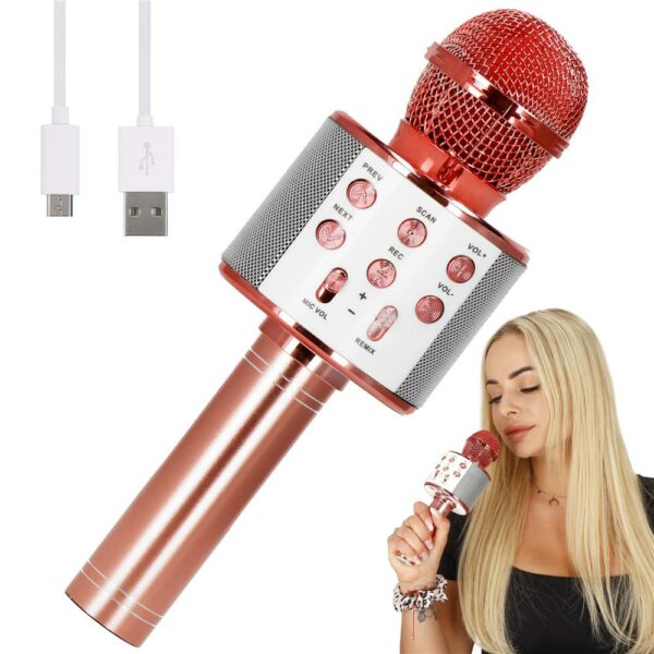 Gyermek karaoke mikrofon, vezeték nélküli, akkumulátorral, iOS és Android kompatibilis, hangváltó funkcióval, rózsaszín - Image 16