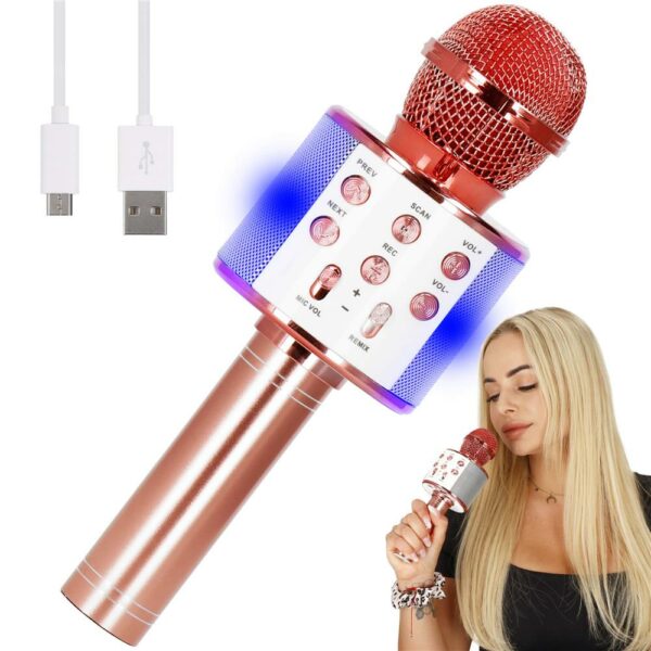 Gyermek karaoke mikrofon, vezeték nélküli, akkumulátorral, iOS és Android kompatibilis, hangváltó funkcióval, rózsaszín - Image 17