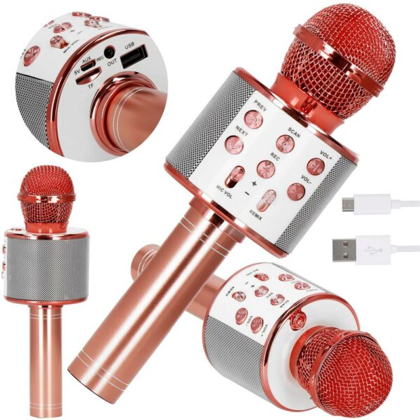Gyermek karaoke mikrofon, vezeték nélküli, akkumulátorral, iOS és Android kompatibilis, hangváltó funkcióval, rózsaszín - Image 18